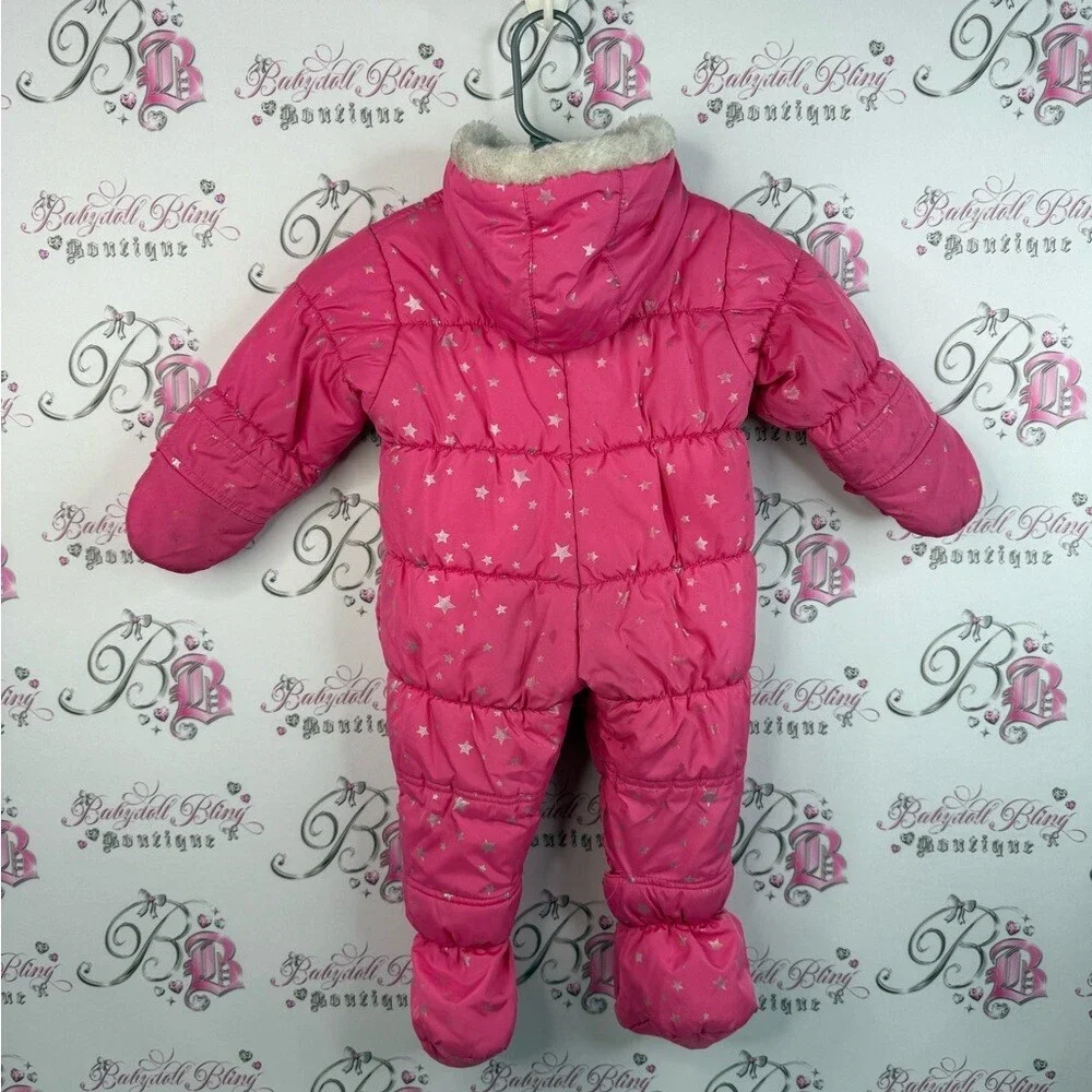 Carter's snowsuit one piece shiny stars silver Pink and Gray Snowsuit